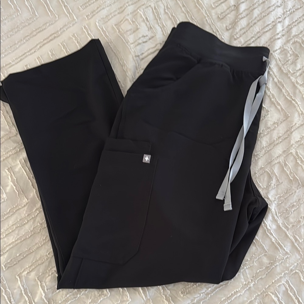 Figs Black Cargo Pants with Gray Drawstrings